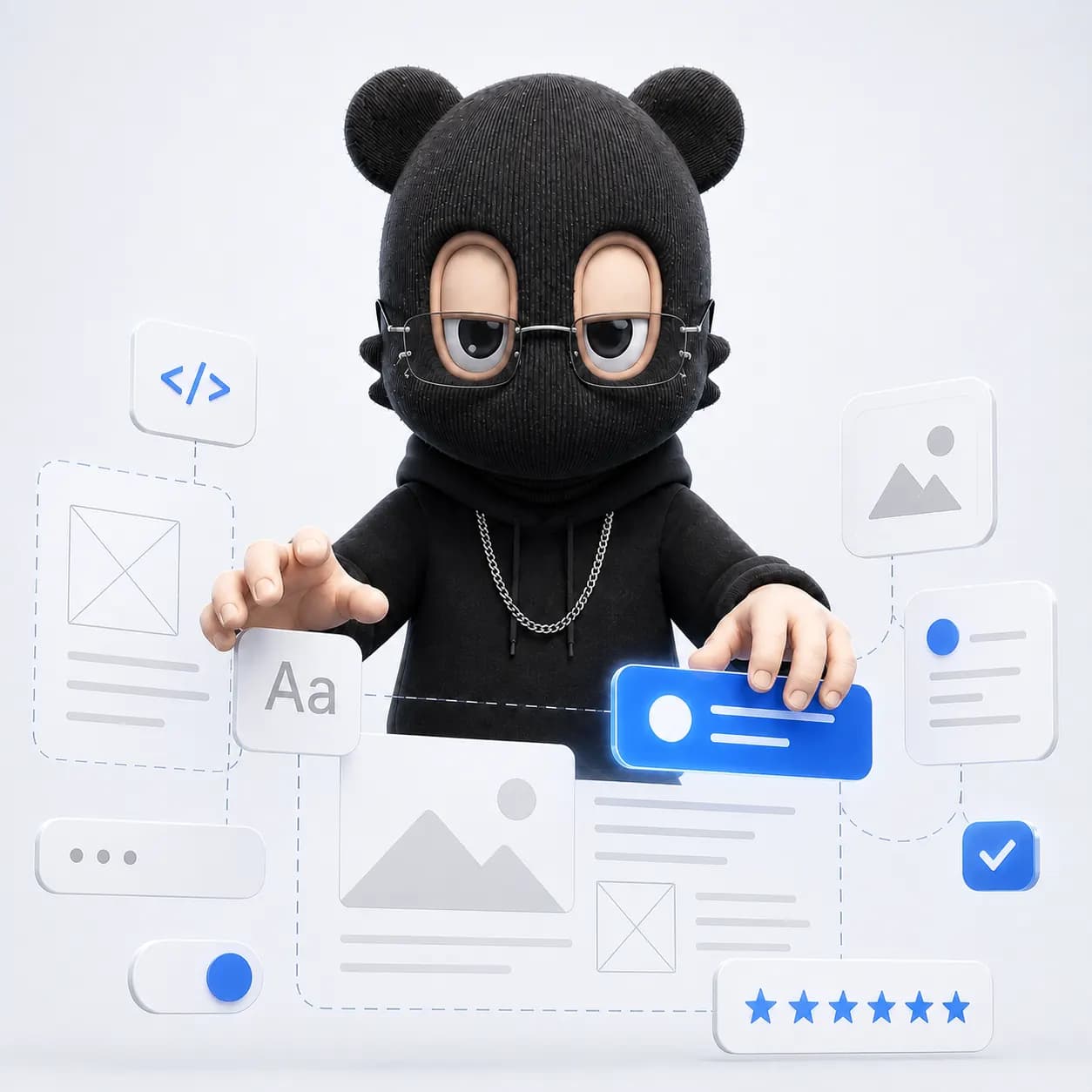 Маскот North Studio работает за столом